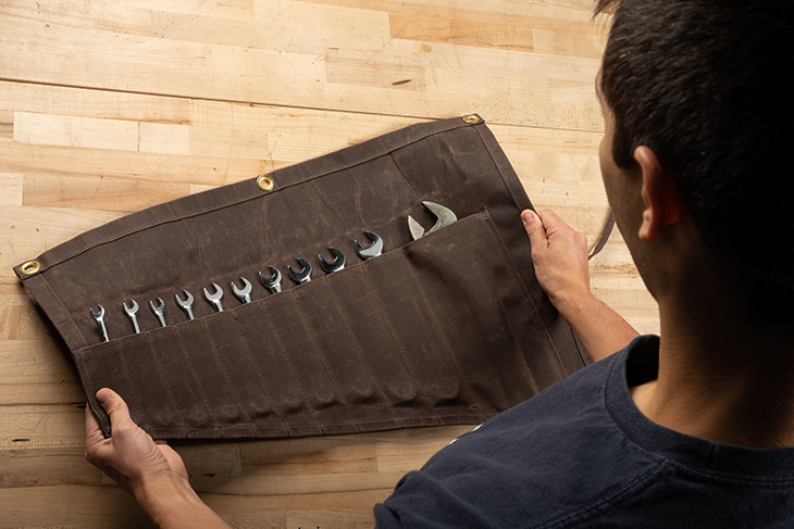 Learn how to make a tool roll from waxed canvas.